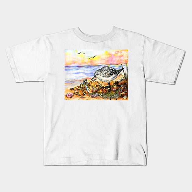 Sanderling and Ghost Crab Kids T-Shirt by 10000birds